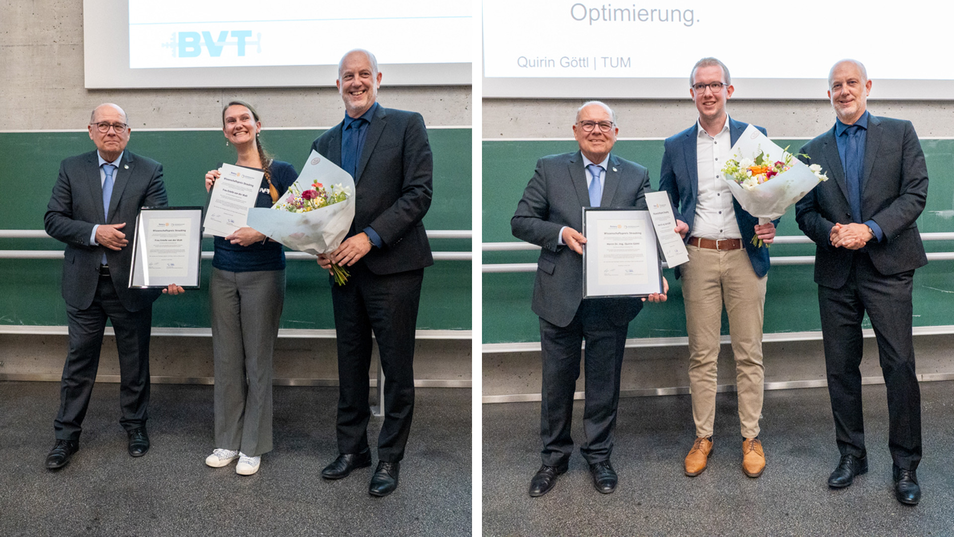 Composition of two award presentation photographs